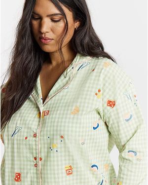 Simply Be Gingham Breakfast Print Pyjama Set - Metallic