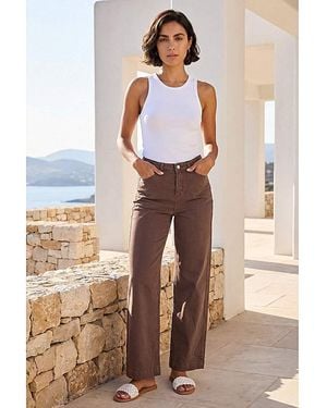Roman Roman Wide Leg Stretch Denim Jeans - Natural