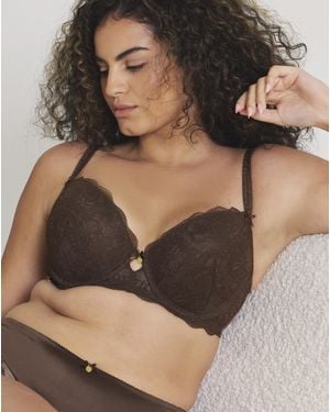 Pretty Secrets Floral Lace Plunge Bra - Brown