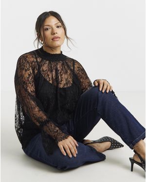 Simply Be Eyelash Lace Top With Sleeve Detail - Blue