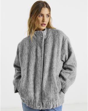 Simply Be Sbe Wool Look Funnel Neck Jacket - Grey
