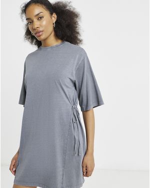 Simply Be Acid Wash Cinched T-Shirt Dress - Blue