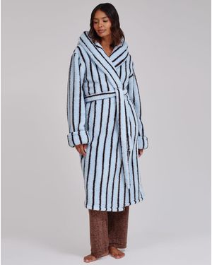 Loungeable Pinstripe Midi Dressing Gown - Blue
