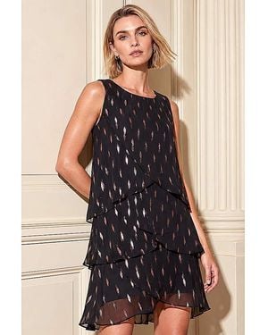 Roman Roman Shimmer Foil Print Tiered Dress - Black