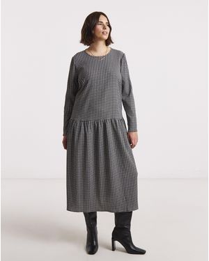 Simply Be Check Drop Waist Midi Dress - Grey