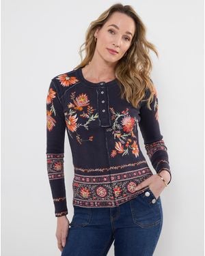 Joe Browns Printed Ribbed Henley Top - Blue