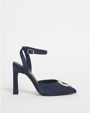 Simply Be Heart Trim Heeled Shoes Ex Wide - Blue