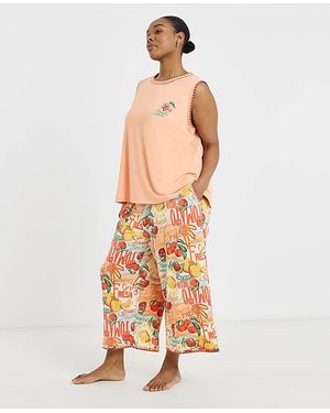 Figleaves Fruit Culotte Pyjama Set - White