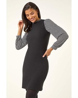 Roman Roman Geometric Contrast Knit Dress - Black