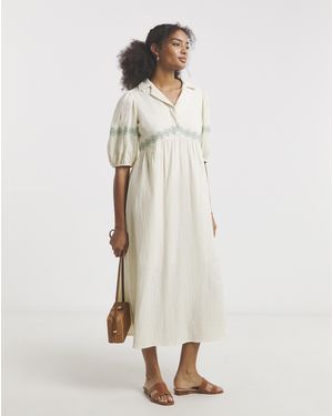 Native Youth Embroidered Midaxi Dress - Natural