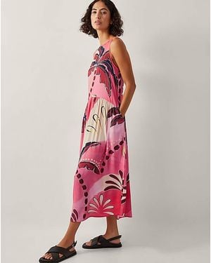 Monsoon Alex Palm Print Midi Dress - Red