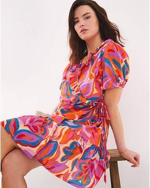 Simply Be Floral Mini Wrap Over Cotton Beach Dress - Red