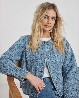 Simply Be Linear Distressed Denim Jacket - Blue