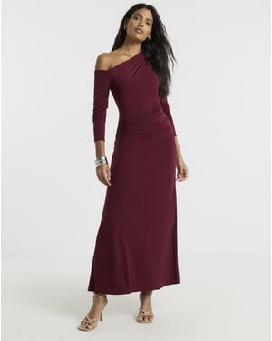 Flounce London Asymetric Ruched Dress - Red