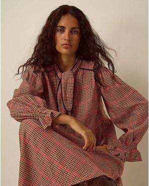 Monsoon Shelly Neck Tie Check Midi Dress - Brown
