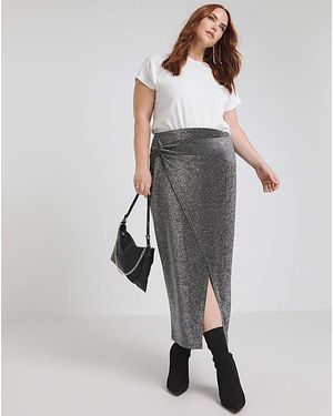 Simply Be Glitter Knit Twist Side Skirt - Metallic