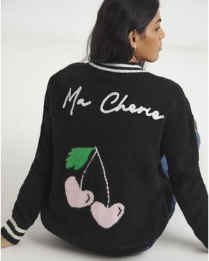 Simply Be Contrast Trim Cherry Cardigan - Black