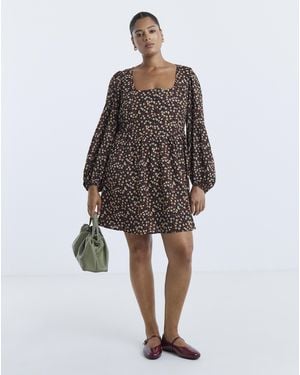 Simply Be Floral Historic Detail Skater Dress - Brown