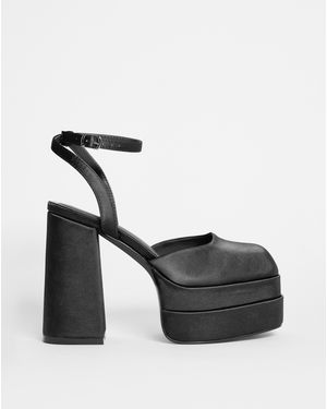 Simply Be Square Toe Platform Heeled Shoes Ex Wide - Black