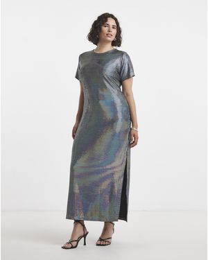 Simply Be Irredescent Foil Midi Dress - White