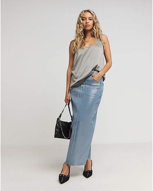 Simply Be Satin Scoop Neck Cami - Blue