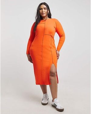 Simply Be Contrast Stitch Midi Dress - Orange