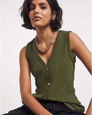 Simply Be Ribbed Button Through Vest - Green