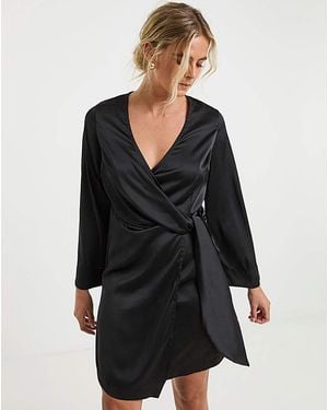 Simply Be Knot Front Satin Skater Dress - Black