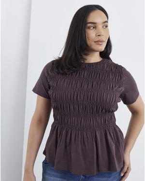 Simply Be Shirred Peplum Top - Blue