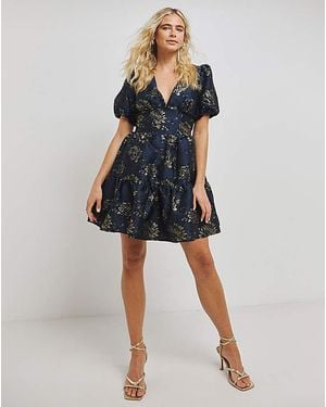 Chi Chi London Chi Chi V Neck Floral Print Dress - Blue