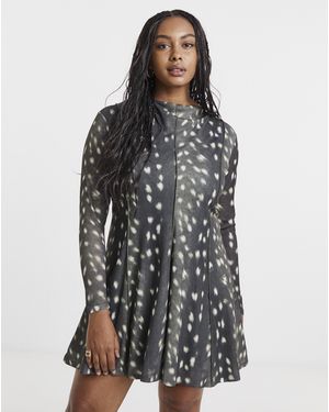 Simply Be Seamed Mesh Skater Dress - Black
