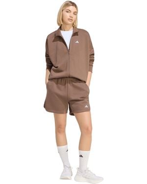 adidas 3 Stripe Fleece Sweat Short - Brown