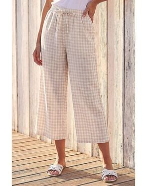 Roman Roman Gingham Tie Waist Cropped Trouser - Natural