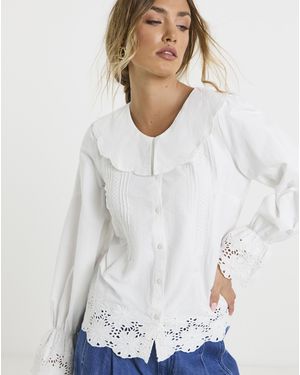 Neon Rose Broderie Blouse - Blue