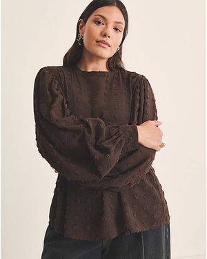Simply Be Dobby Exaggerated Sleeve Blouse - Black