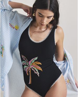 MAGISCULPT Embroidered Swimsuit - Blue
