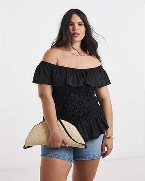 Simply Be Ruffle Shirred Mesh Top - Black