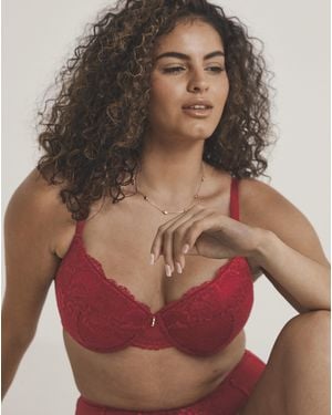 Pretty Secrets Padded Plunge Lace Push Up Bra - Red