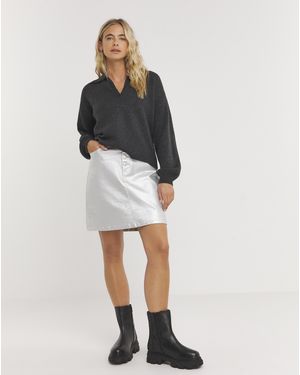 Simply Be Silverexposed Button Metallic Mini Skirt