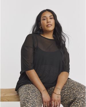 Simply Be Mesh Oversized T-Shirt - Black