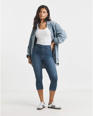Simply Be Mid Wash Pull On Capri Jegging - Blue