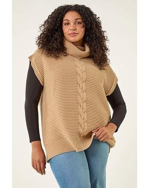 Roman Curve High Neck Tabard Knit Top - Blue
