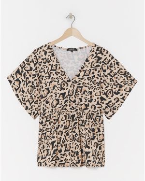 Simply Be Print Supersoft Wrap Peplum Top - Multicolour