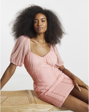 Simply Be Ruched Mesh Bodycon Dress - Pink