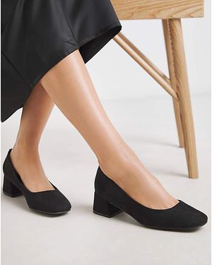 Heavenly Soles Low Block Heel Court Shoes Wide - Black