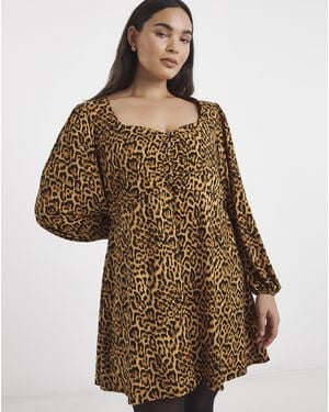 Simply Be Supersoft Sweetheart Neck Skater Dress - Brown