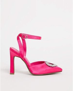 Simply Be Heart Trim Heeled Shoes Wide - Pink