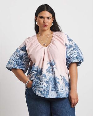 Joanna Hope Cotton Volume Blouse - Blue