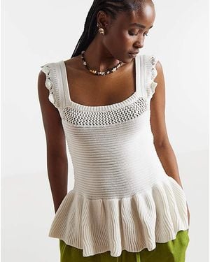 Simply Be Crochet Square Neck Frill Top - White