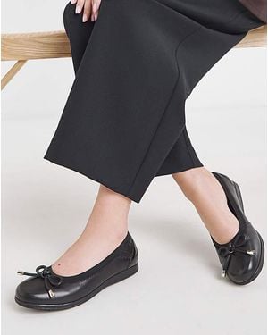 Heavenly Soles Elasticated Ballerina With Bow Ex Wide - Black